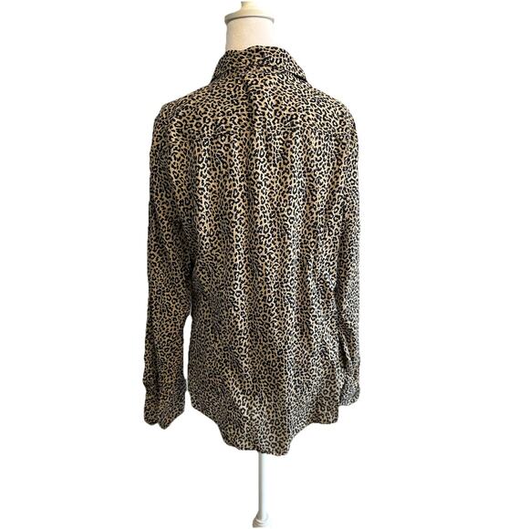 J Crew Size Large Tan & Black Cheetah Print Shirt Signature Fit Cotton Button L - Picture 7 of 9